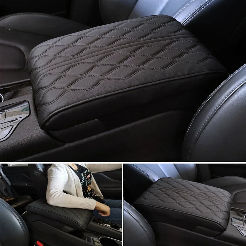 Cojín de cuero negro para reposabrazos central de coche