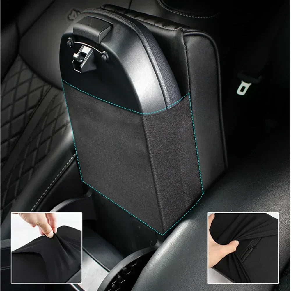 Cojín de cuero negro para reposabrazos central de coche