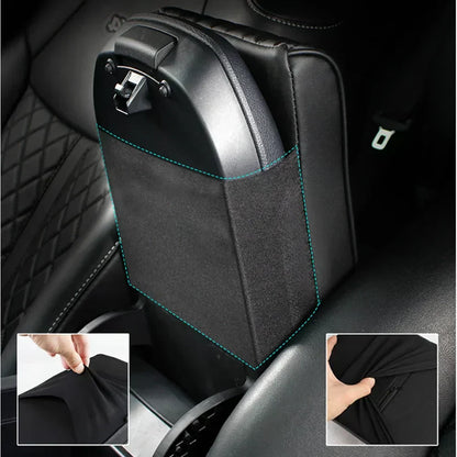 Cojín de cuero negro para reposabrazos central de coche